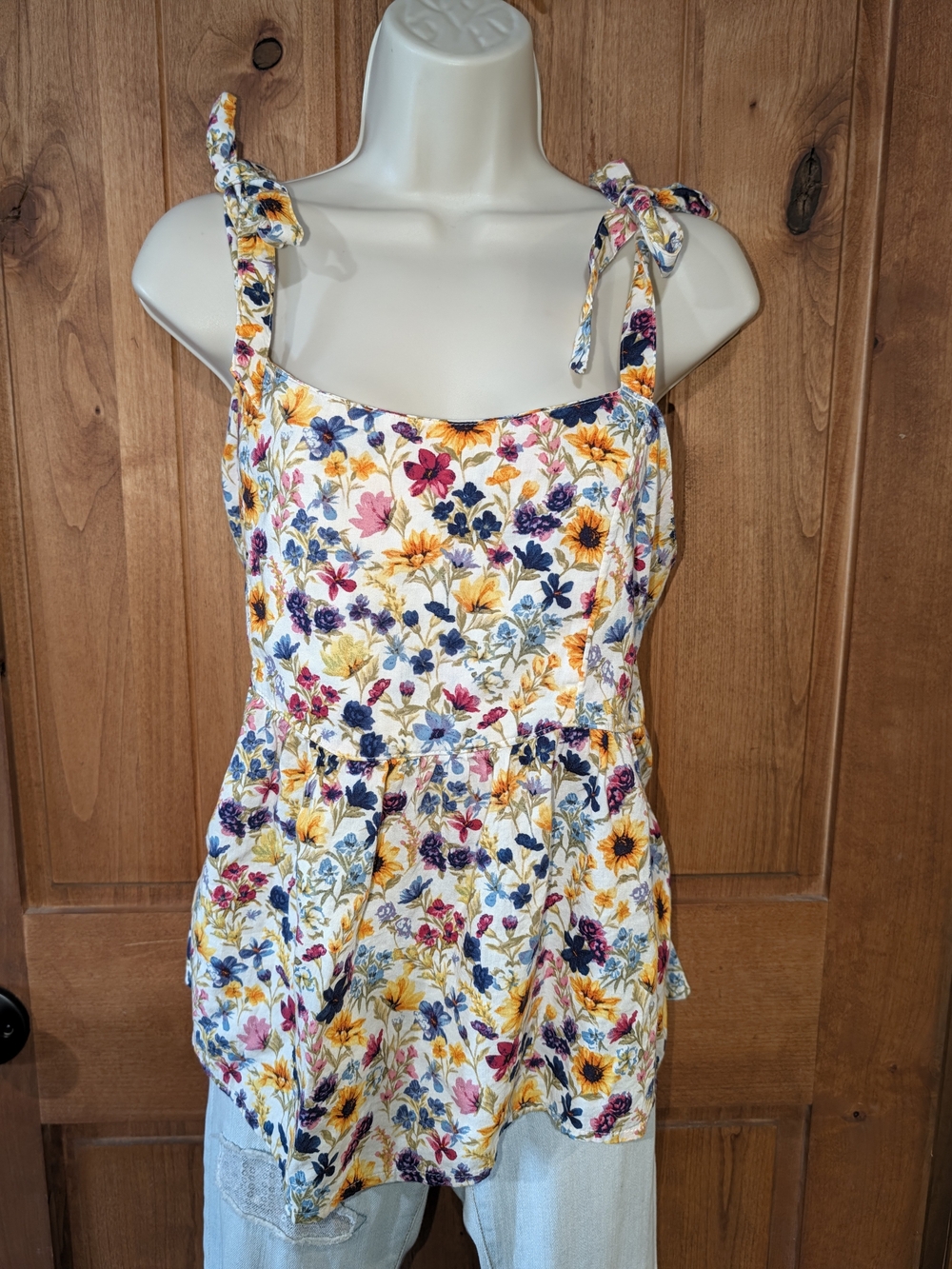 Old Navy White Floral Tie-Shoulder Tank Top